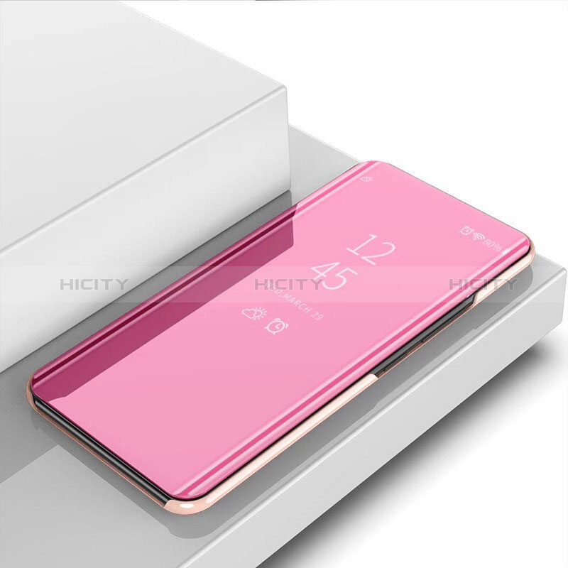 Coque Portefeuille Livre Cuir Miroir Housse Etui Clapet L01 pour Oppo A54 5G Or Rose Plus