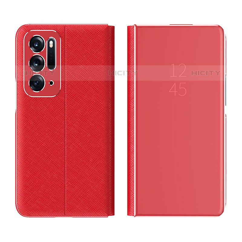 Coque Portefeuille Livre Cuir Miroir Housse Etui Clapet L01 pour Oppo Find N 5G Rouge Plus