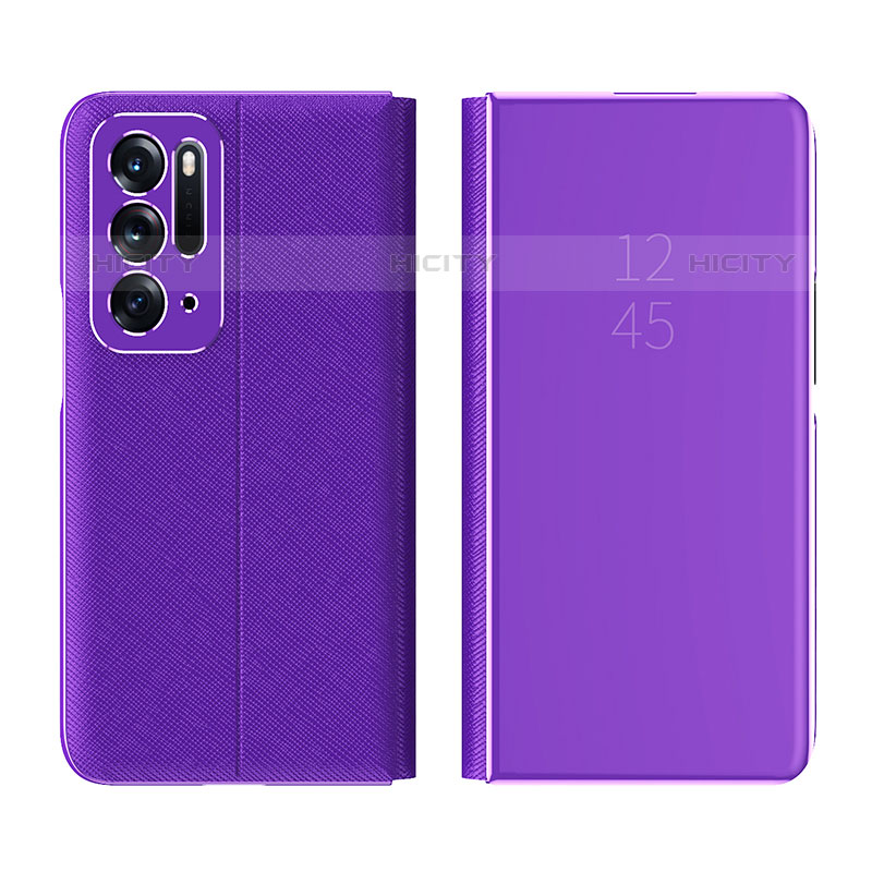 Coque Portefeuille Livre Cuir Miroir Housse Etui Clapet L01 pour Oppo Find N 5G Violet Plus