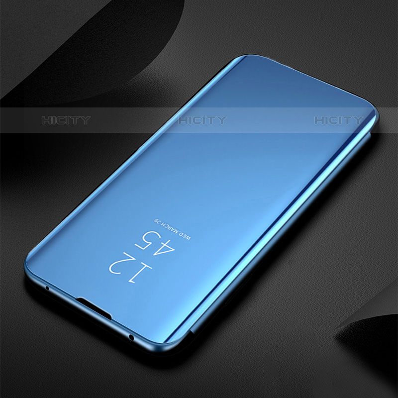 Coque Portefeuille Livre Cuir Miroir Housse Etui Clapet L01 pour Oppo Find X3 Pro 5G Bleu Plus