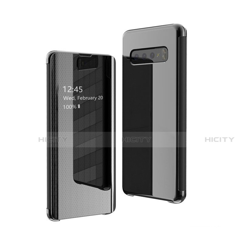 Coque Portefeuille Livre Cuir Miroir Housse Etui Clapet L01 pour Samsung Galaxy S10 5G SM-G977B Noir Plus