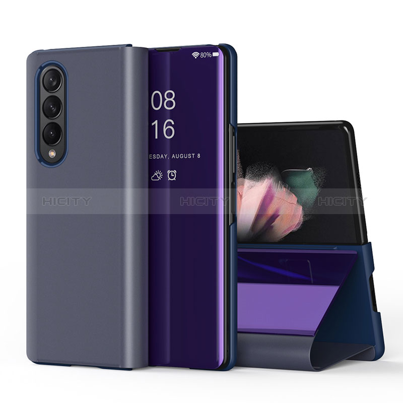 Coque Portefeuille Livre Cuir Miroir Housse Etui Clapet L01 pour Samsung Galaxy Z Fold3 5G Violet Plus