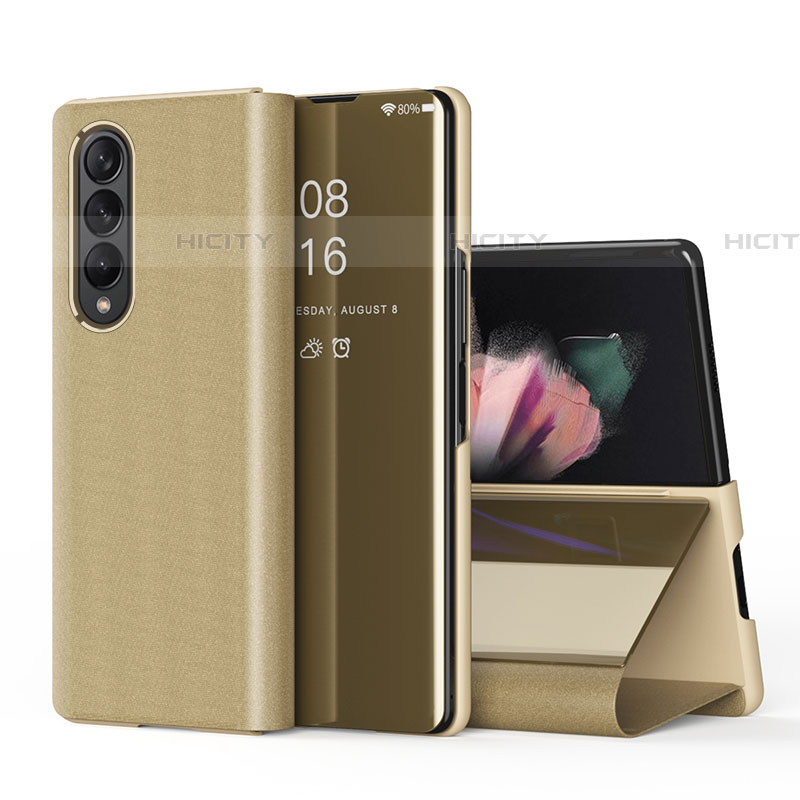 Coque Portefeuille Livre Cuir Miroir Housse Etui Clapet L01 pour Samsung Galaxy Z Fold4 5G Or Plus