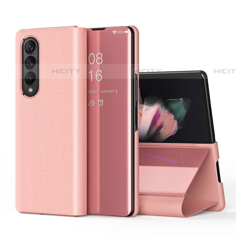 Coque Portefeuille Livre Cuir Miroir Housse Etui Clapet L01 pour Samsung Galaxy Z Fold4 5G Or Rose Plus