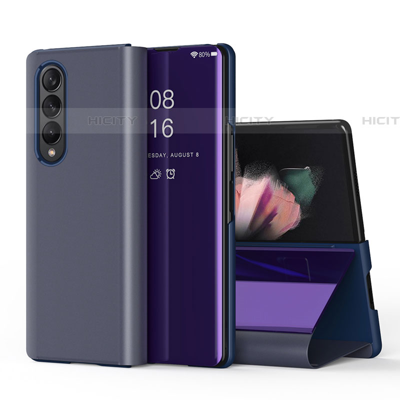 Coque Portefeuille Livre Cuir Miroir Housse Etui Clapet L01 pour Samsung Galaxy Z Fold4 5G Violet Plus