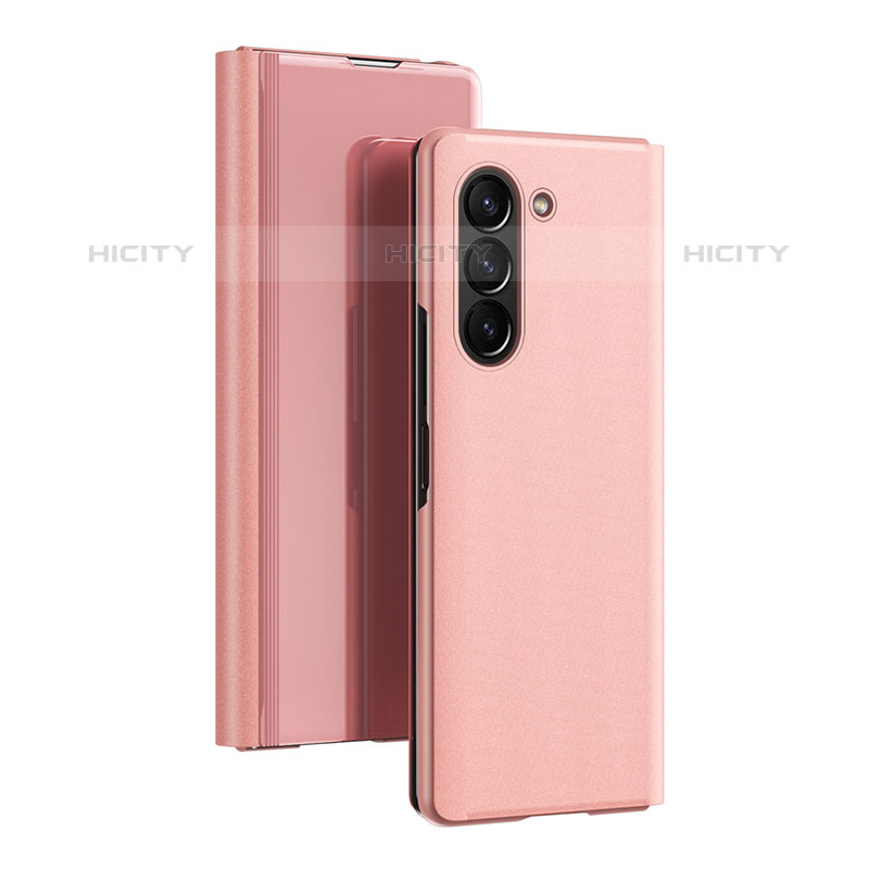 Coque Portefeuille Livre Cuir Miroir Housse Etui Clapet L01 pour Samsung Galaxy Z Fold5 5G Or Rose Plus