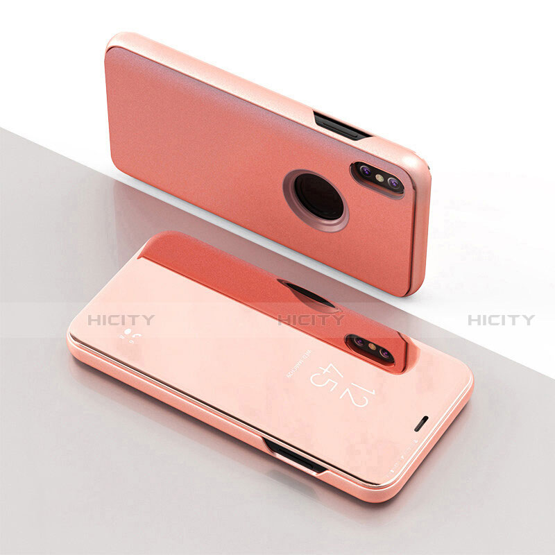 Coque Portefeuille Livre Cuir Miroir Housse Etui Clapet L02 pour Apple iPhone Xs Or Rose Plus