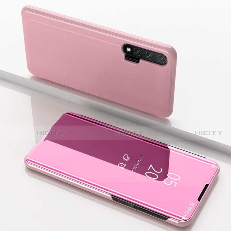 Coque Portefeuille Livre Cuir Miroir Housse Etui Clapet L02 pour Huawei Nova 6 5G Or Rose Plus