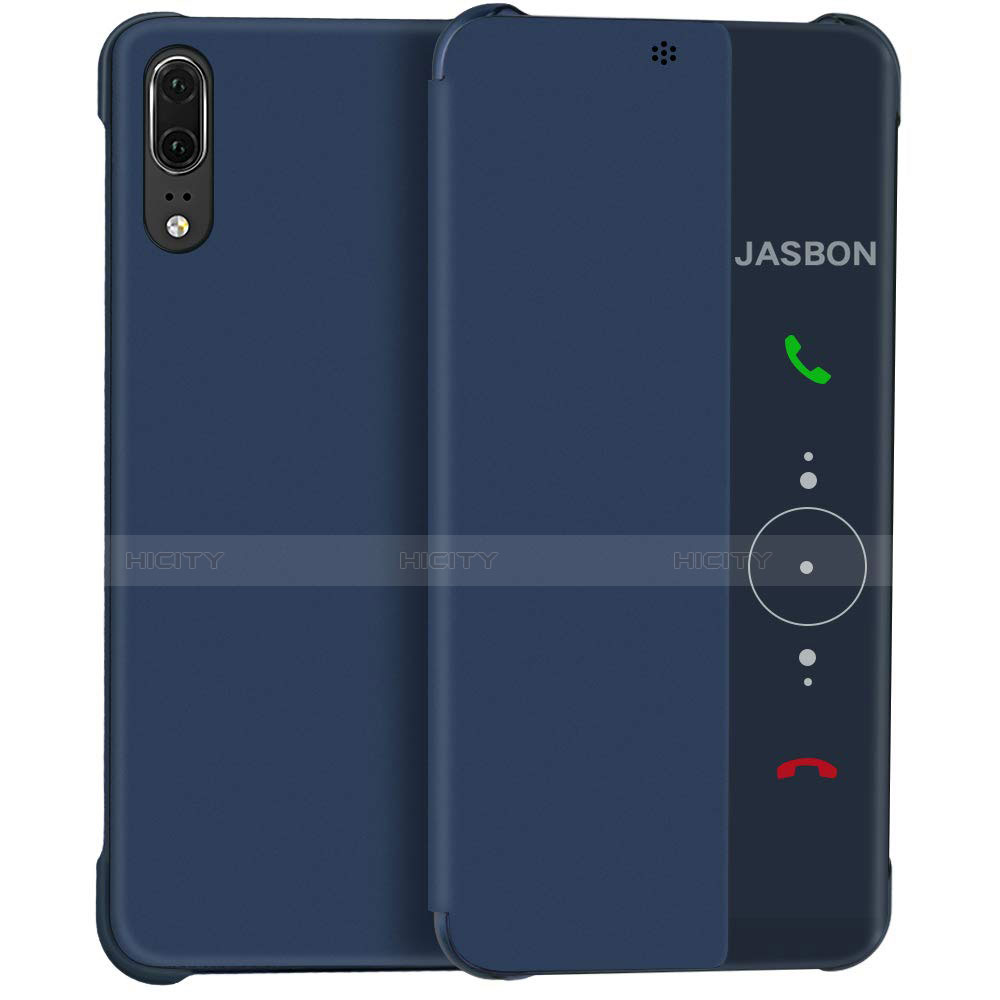 Coque Portefeuille Livre Cuir Miroir Housse Etui Clapet L02 pour Huawei P20 Bleu Plus