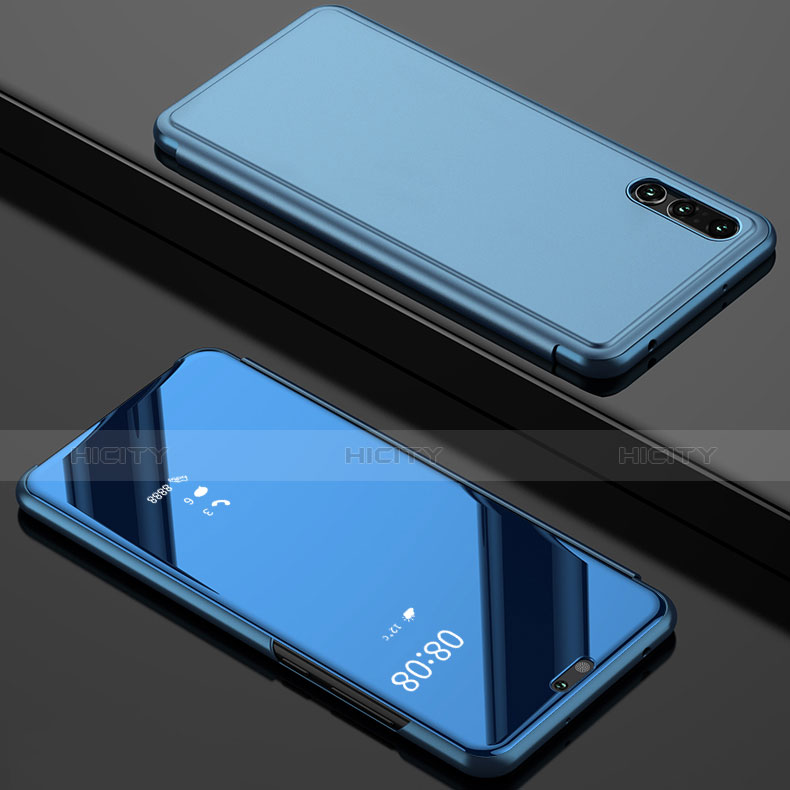 Coque Portefeuille Livre Cuir Miroir Housse Etui Clapet L02 pour Huawei P20 Pro Bleu Ciel Plus