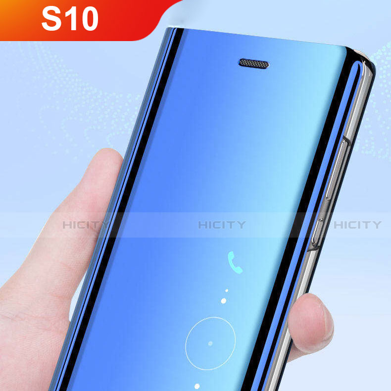 Coque Portefeuille Livre Cuir Miroir Housse Etui Clapet L02 pour Samsung Galaxy S10 5G Bleu Plus