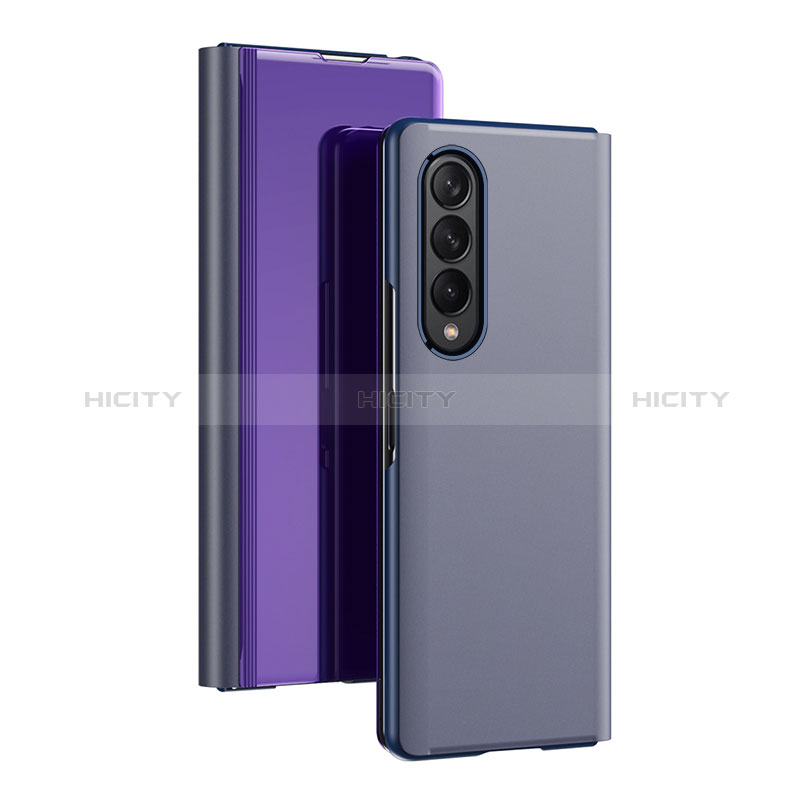 Coque Portefeuille Livre Cuir Miroir Housse Etui Clapet L02 pour Samsung Galaxy Z Fold3 5G Violet Plus