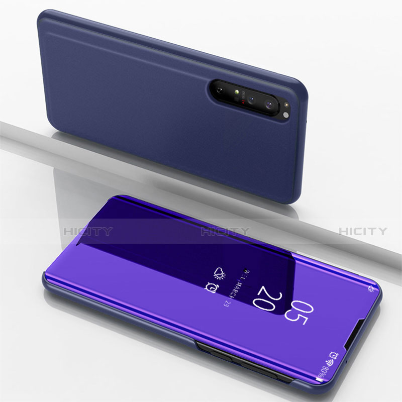 Coque Portefeuille Livre Cuir Miroir Housse Etui Clapet L03 pour Sony Xperia 1 II Violet Plus