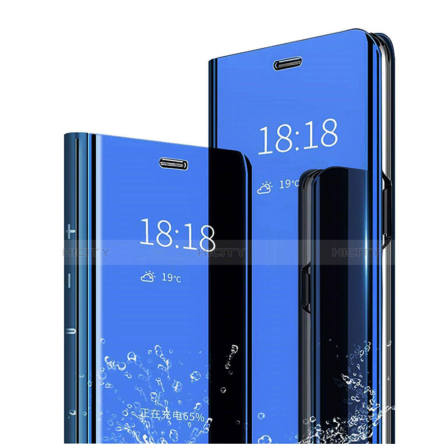 Coque Portefeuille Livre Cuir Miroir Housse Etui Clapet L04 pour Huawei Mate 20 Pro Bleu Ciel Plus