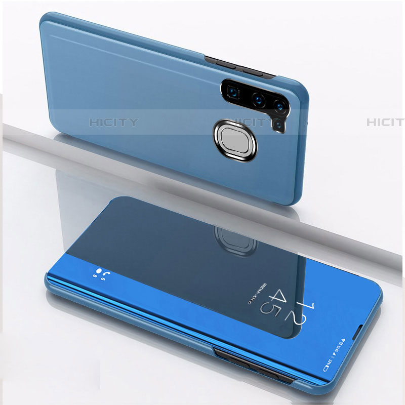 Coque Portefeuille Livre Cuir Miroir Housse Etui Clapet L04 pour Samsung Galaxy A21 European Bleu Plus