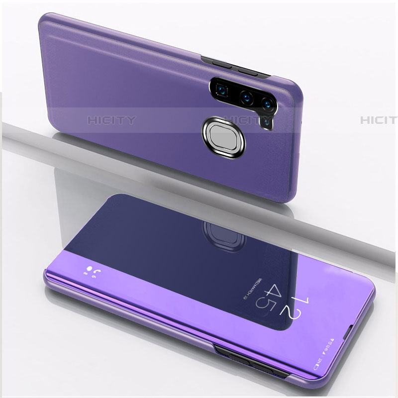 Coque Portefeuille Livre Cuir Miroir Housse Etui Clapet L04 pour Samsung Galaxy A21 European Violet Clair Plus