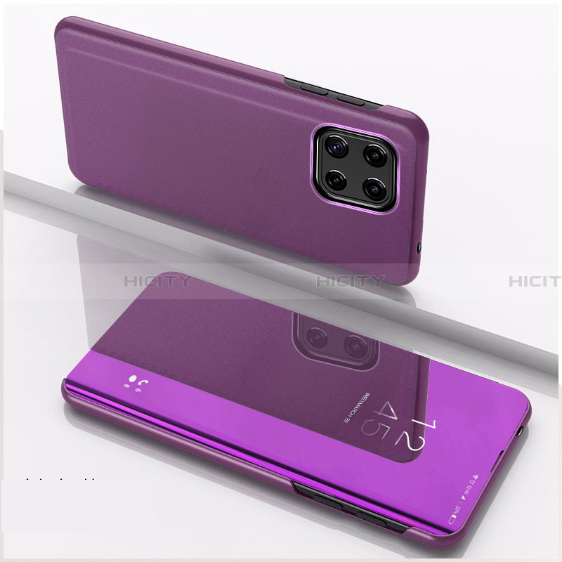 Coque Portefeuille Livre Cuir Miroir Housse Etui Clapet L04 pour Samsung Galaxy A22 5G Violet Plus