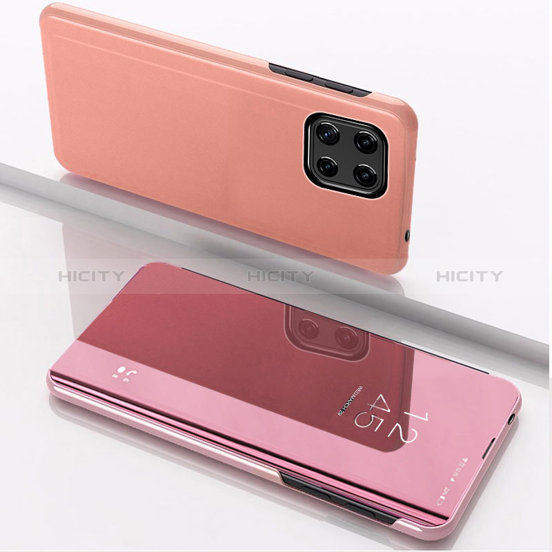 Coque Portefeuille Livre Cuir Miroir Housse Etui Clapet L04 pour Samsung Galaxy A22s 5G Or Rose Plus