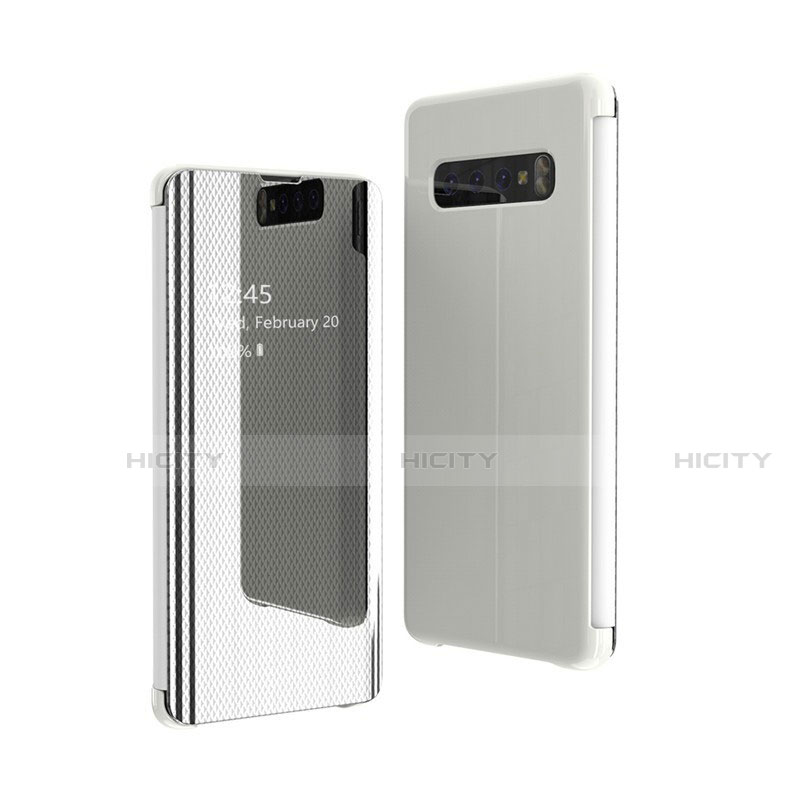 Coque Portefeuille Livre Cuir Miroir Housse Etui Clapet L05 pour Samsung Galaxy S10 5G Argent Plus