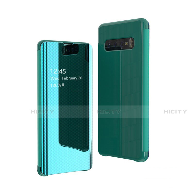 Coque Portefeuille Livre Cuir Miroir Housse Etui Clapet L05 pour Samsung Galaxy S10 5G Vert Plus