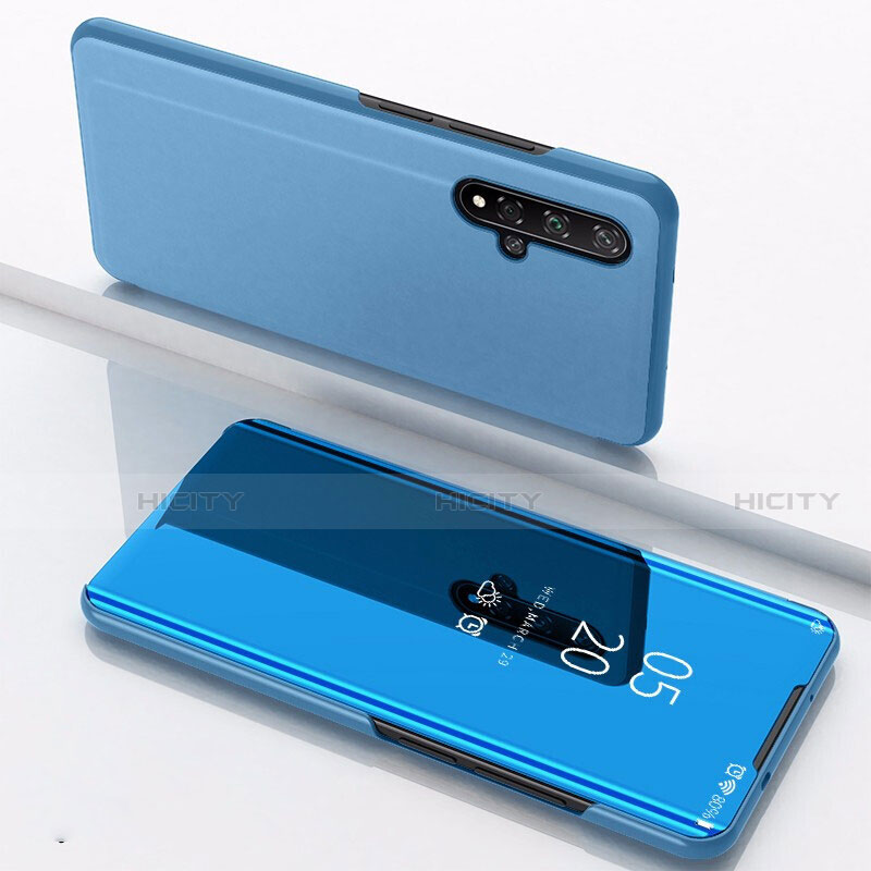 Coque Portefeuille Livre Cuir Miroir Housse Etui Clapet M01 pour Huawei Honor 20S Bleu Plus