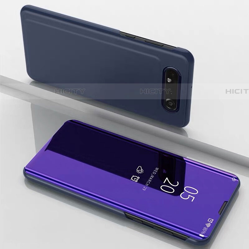 Coque Portefeuille Livre Cuir Miroir Housse Etui Clapet M01 pour Samsung Galaxy A80 Violet Plus