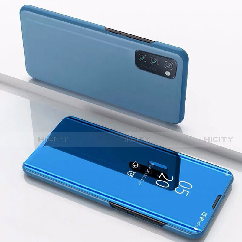 Coque Portefeuille Livre Cuir Miroir Housse Etui Clapet M02 pour Huawei Honor V30 Pro 5G Bleu Plus