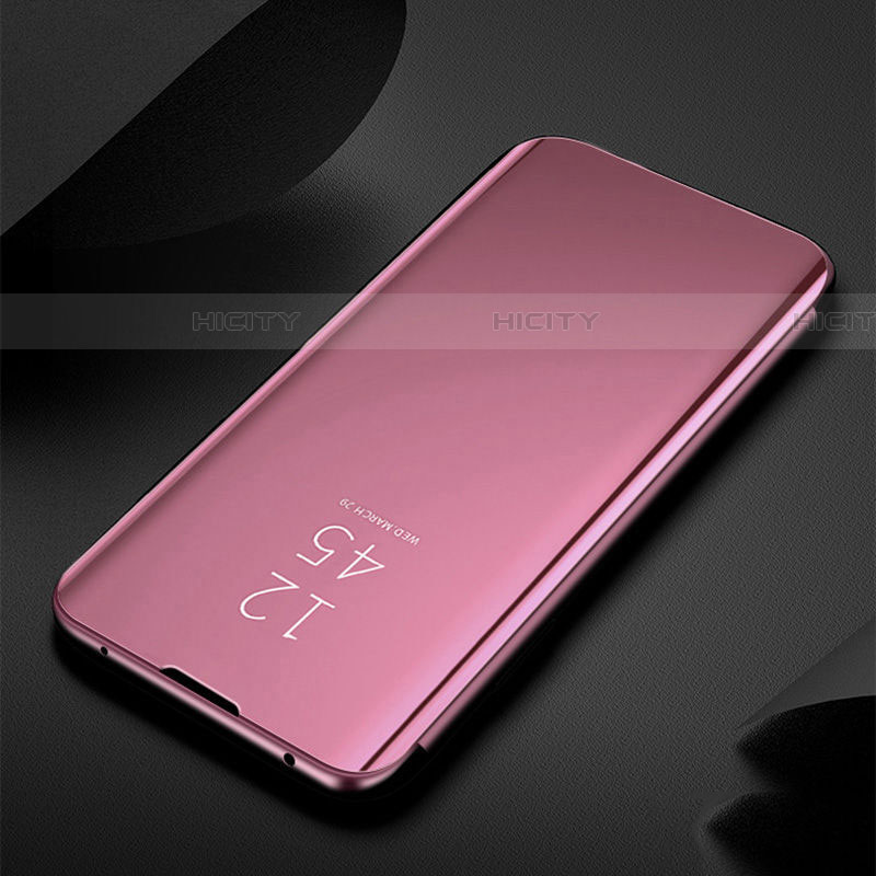 Coque Portefeuille Livre Cuir Miroir Housse Etui Clapet M03 pour Samsung Galaxy S20 5G Or Rose Plus