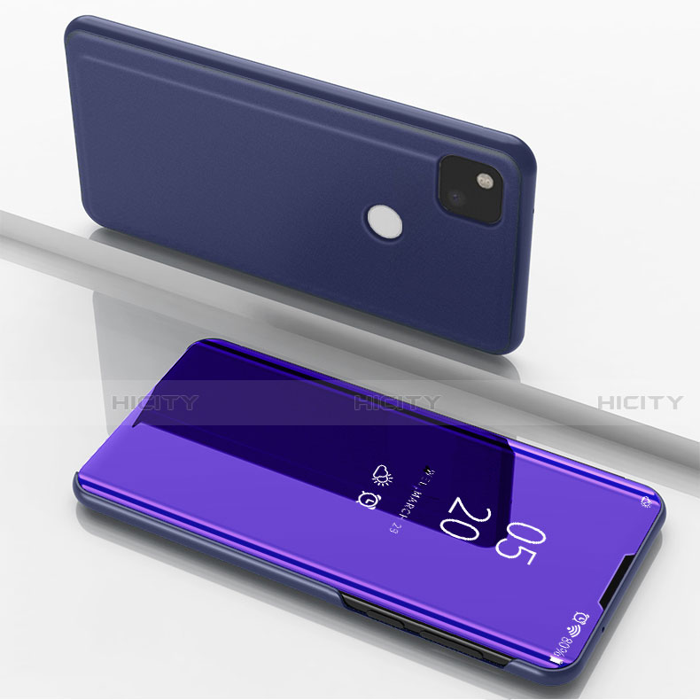 Coque Portefeuille Livre Cuir Miroir Housse Etui Clapet pour Google Pixel 4a Violet Plus