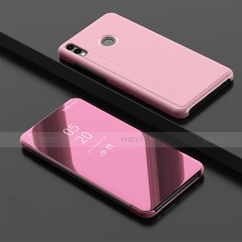 Coque Portefeuille Livre Cuir Miroir Housse Etui Clapet pour Huawei Enjoy 9 Plus Or Rose Plus