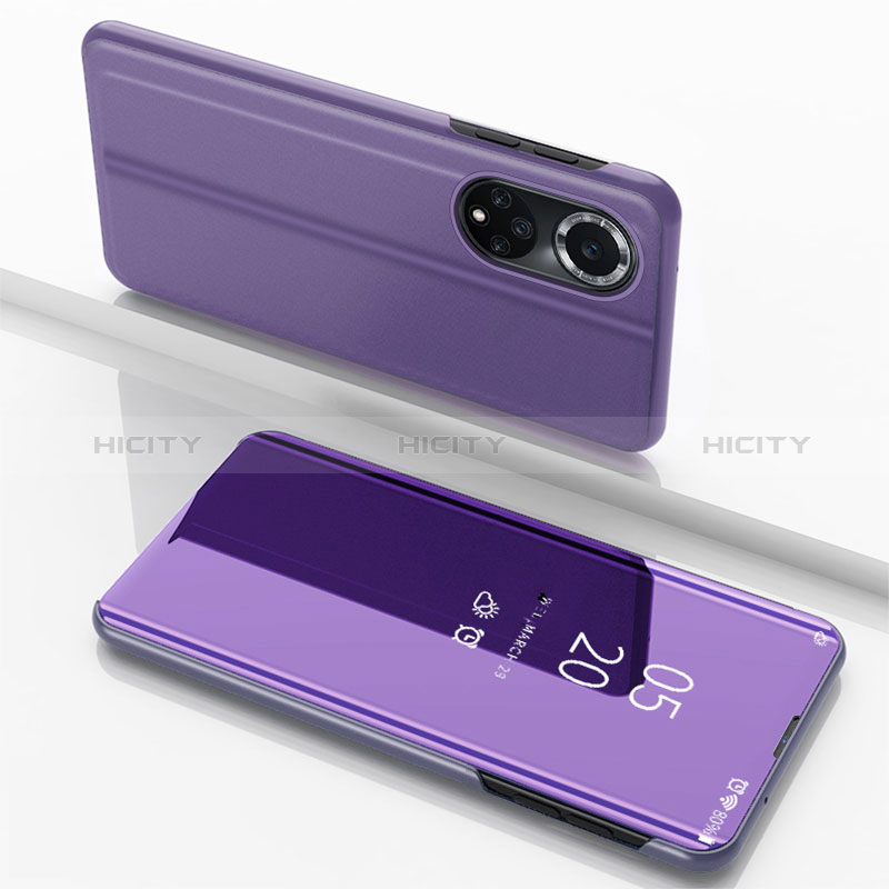 Coque Portefeuille Livre Cuir Miroir Housse Etui Clapet pour Huawei Honor 50 5G Violet Clair Plus