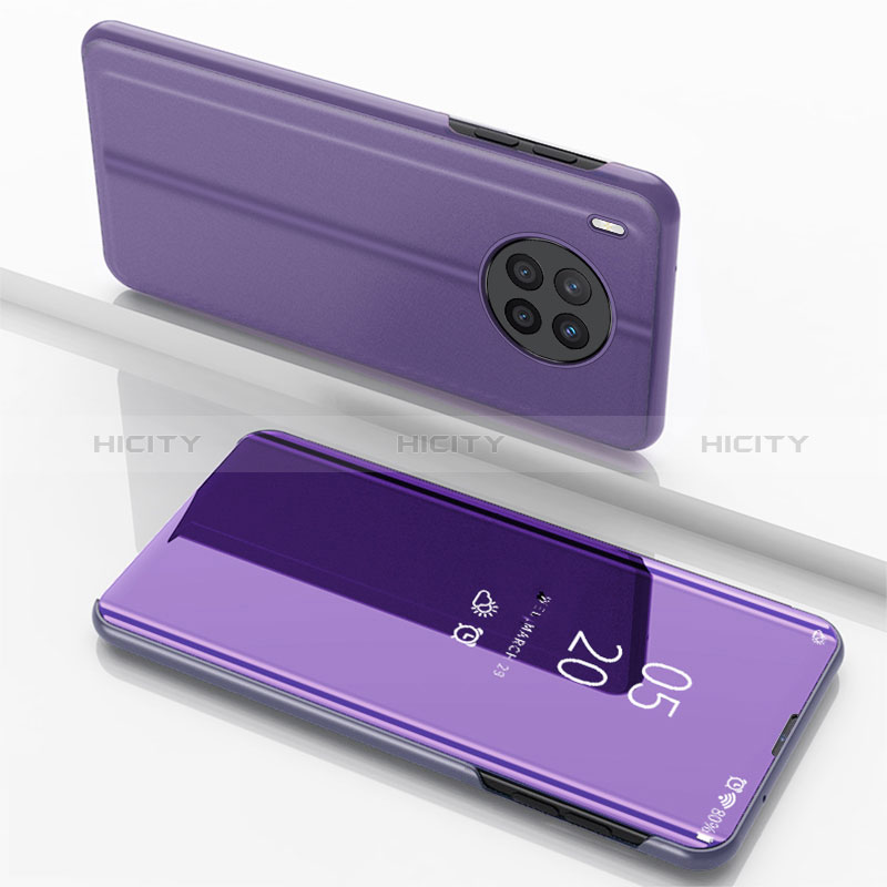 Coque Portefeuille Livre Cuir Miroir Housse Etui Clapet pour Huawei Honor 50 Lite Violet Clair Plus