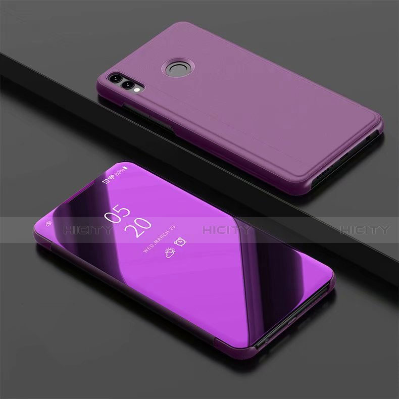 Coque Portefeuille Livre Cuir Miroir Housse Etui Clapet pour Huawei Honor 8X Violet Plus