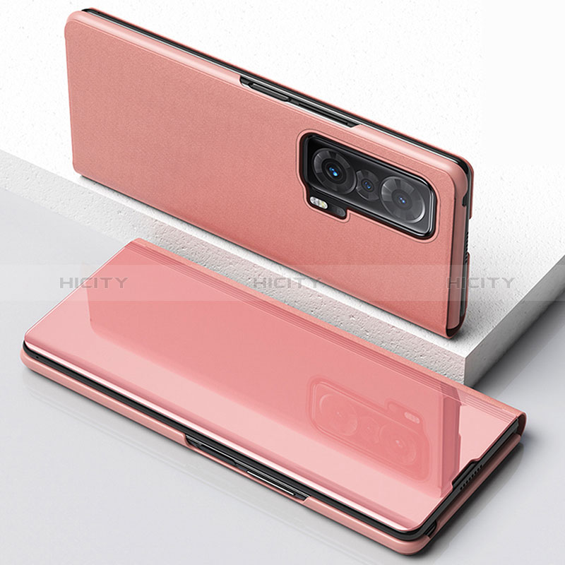 Coque Portefeuille Livre Cuir Miroir Housse Etui Clapet pour Huawei Honor Magic V 5G Or Rose Plus