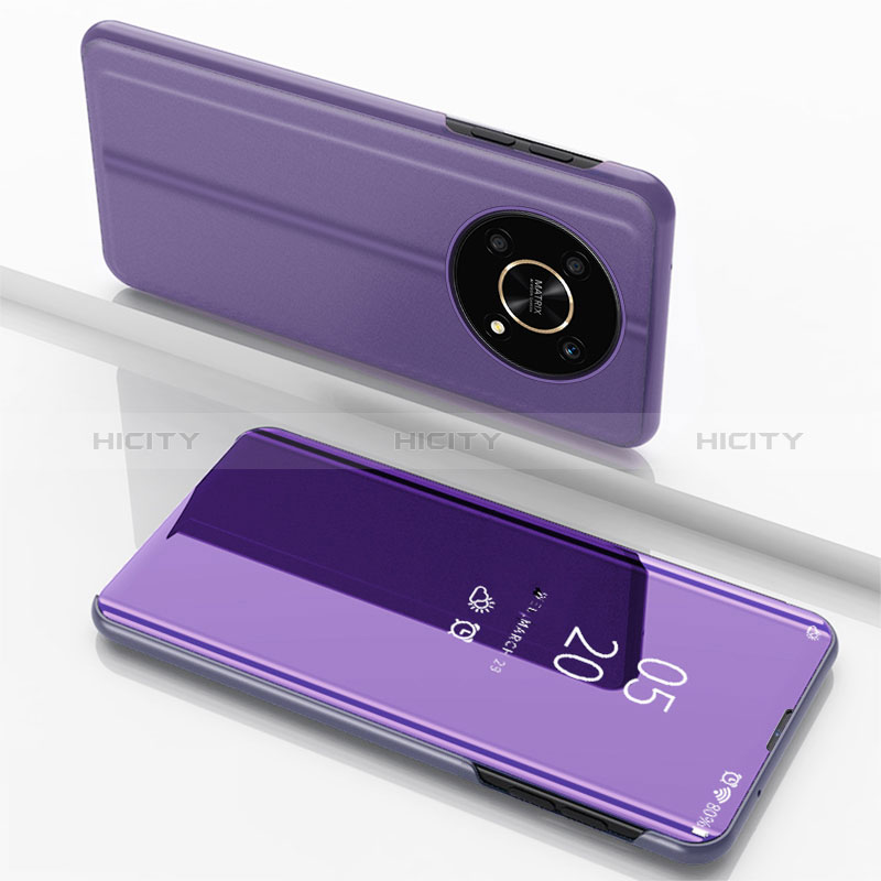 Coque Portefeuille Livre Cuir Miroir Housse Etui Clapet pour Huawei Honor Magic4 Lite 5G Violet Clair Plus