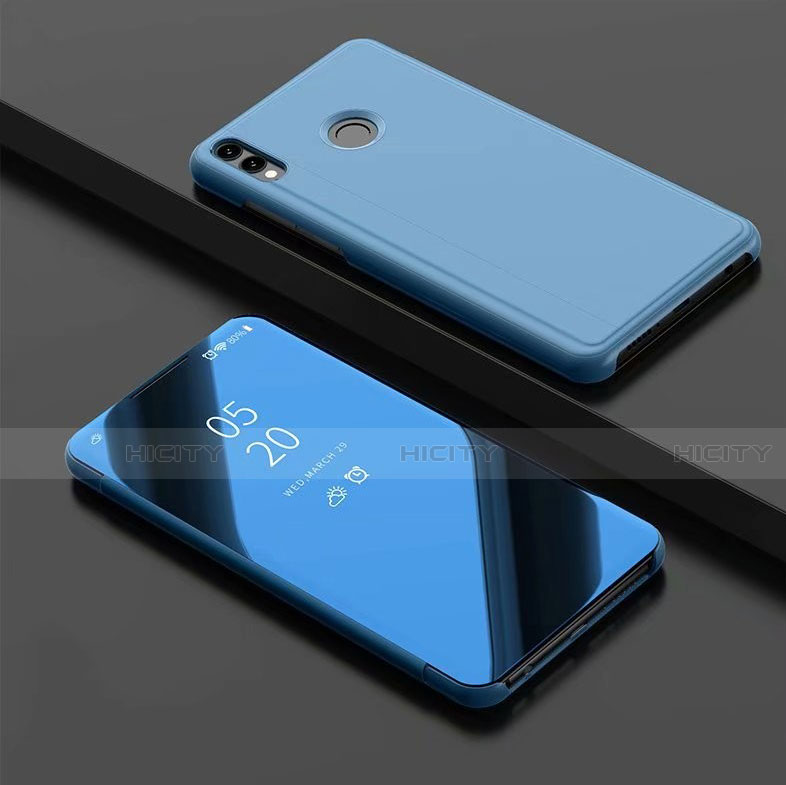 Coque Portefeuille Livre Cuir Miroir Housse Etui Clapet pour Huawei Honor V10 Lite Bleu Ciel Plus