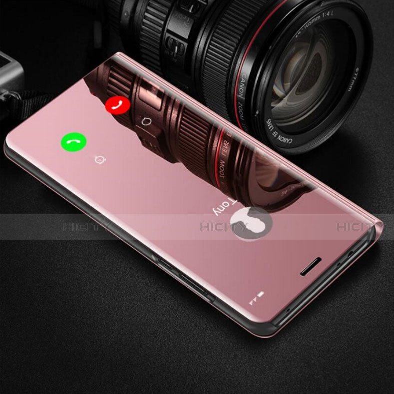 Coque Portefeuille Livre Cuir Miroir Housse Etui Clapet pour Huawei Honor View 30 5G Or Rose Plus