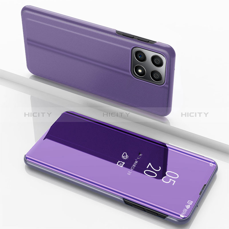 Coque Portefeuille Livre Cuir Miroir Housse Etui Clapet pour Huawei Honor X6a Violet Clair Plus