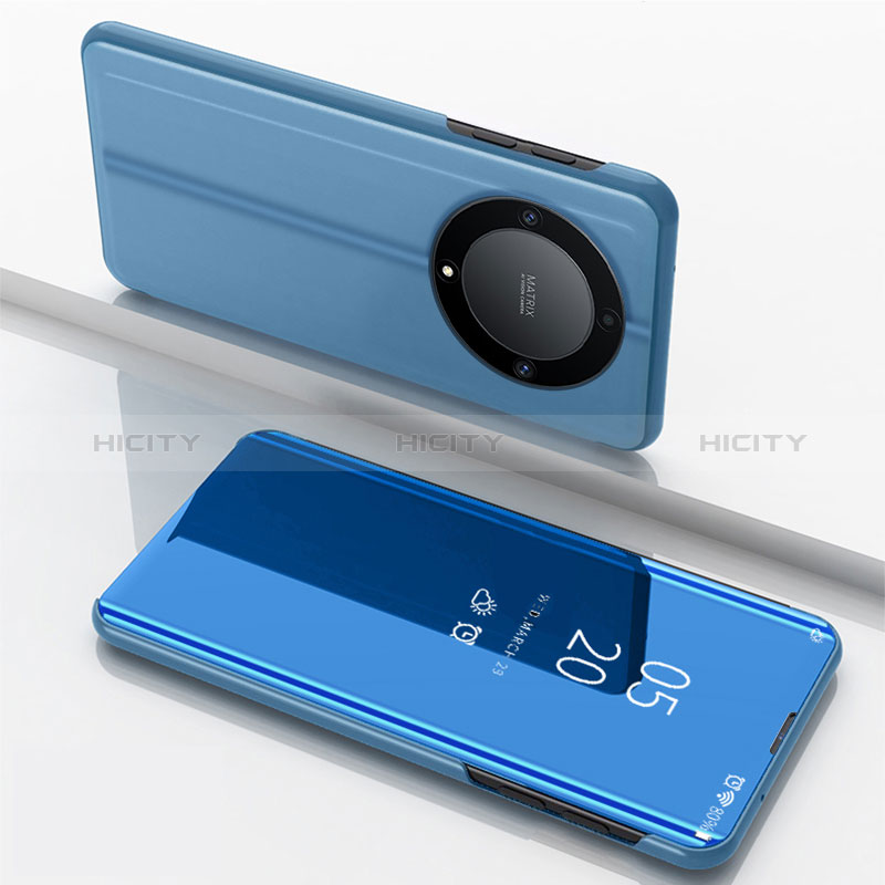 Coque Portefeuille Livre Cuir Miroir Housse Etui Clapet pour Huawei Honor X9a 5G Bleu Plus