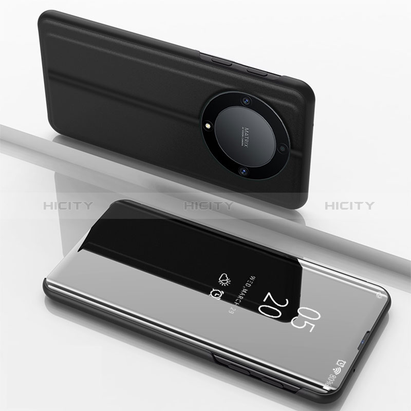 Coque Portefeuille Livre Cuir Miroir Housse Etui Clapet pour Huawei Honor X9a 5G Noir Plus