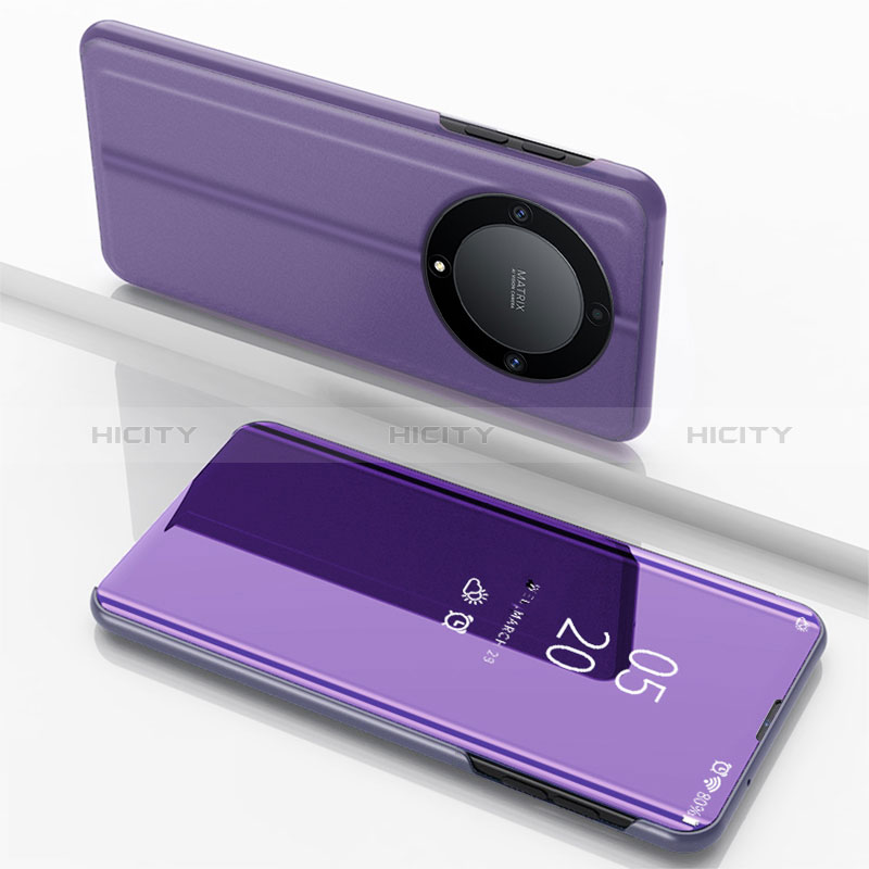 Coque Portefeuille Livre Cuir Miroir Housse Etui Clapet pour Huawei Honor X9b 5G Violet Clair Plus