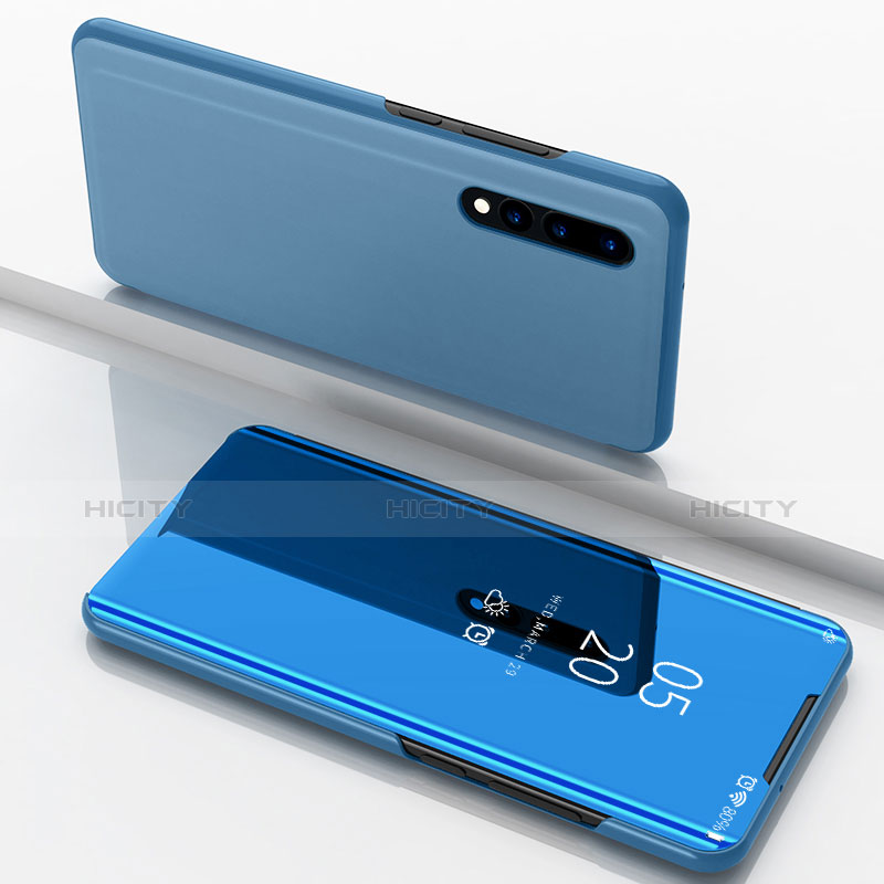 Coque Portefeuille Livre Cuir Miroir Housse Etui Clapet pour Huawei P20 Pro Bleu Ciel Plus