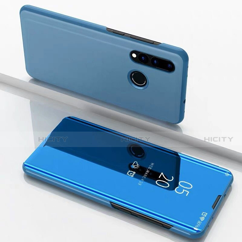 Coque Portefeuille Livre Cuir Miroir Housse Etui Clapet pour Huawei P30 Lite XL Bleu Plus