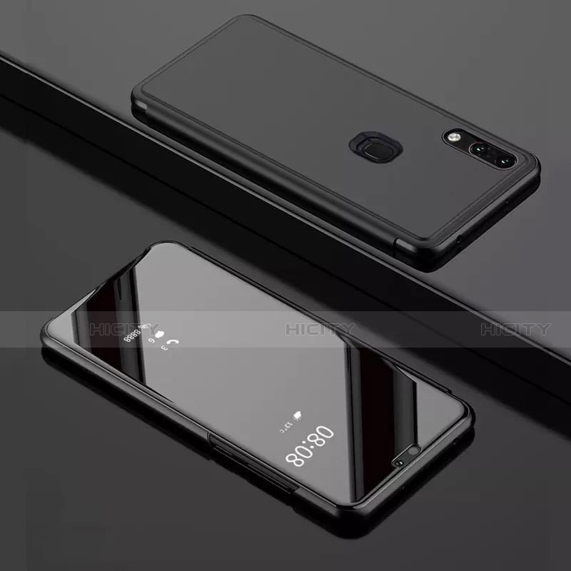 Coque Portefeuille Livre Cuir Miroir Housse Etui Clapet pour Huawei Y7 (2019) Noir Plus