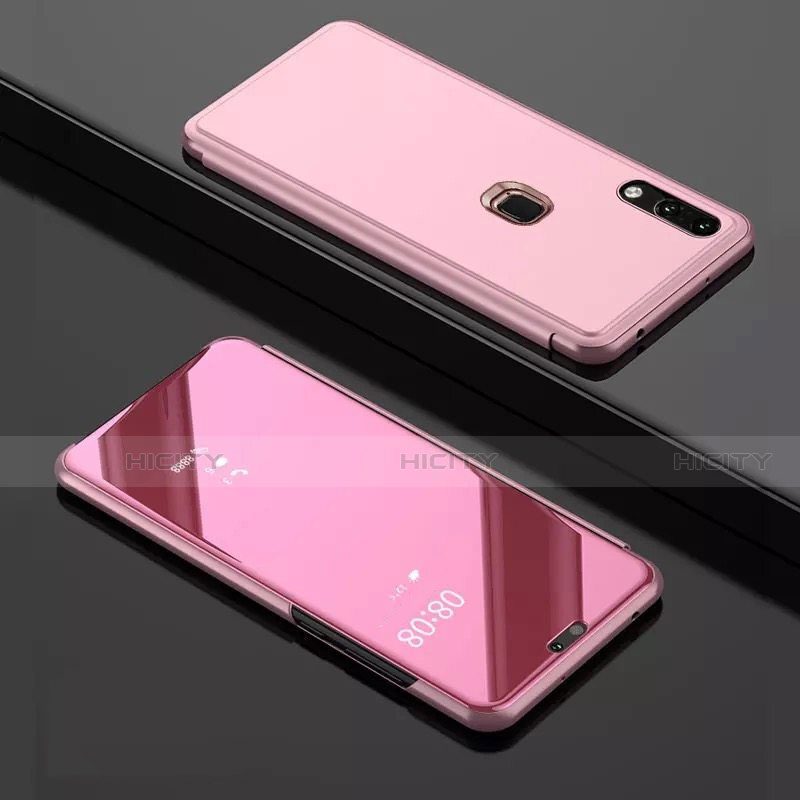 Coque Portefeuille Livre Cuir Miroir Housse Etui Clapet pour Huawei Y7 (2019) Or Rose Plus