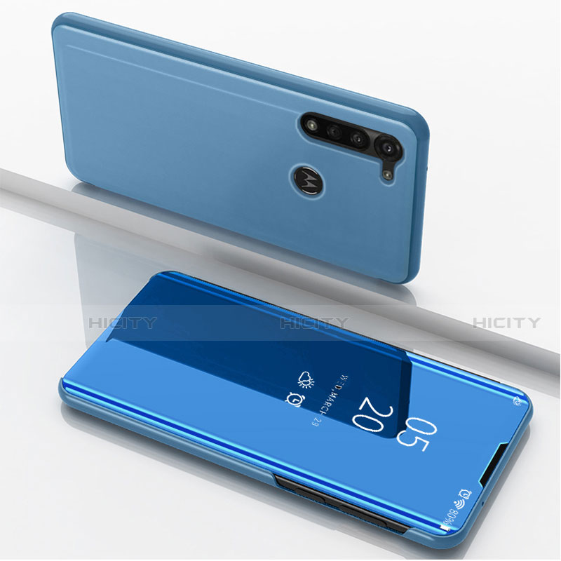 Coque Portefeuille Livre Cuir Miroir Housse Etui Clapet pour Motorola Moto G8 Power Bleu Plus