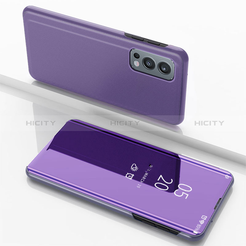 Coque Portefeuille Livre Cuir Miroir Housse Etui Clapet pour OnePlus Nord 2 5G Violet Clair Plus