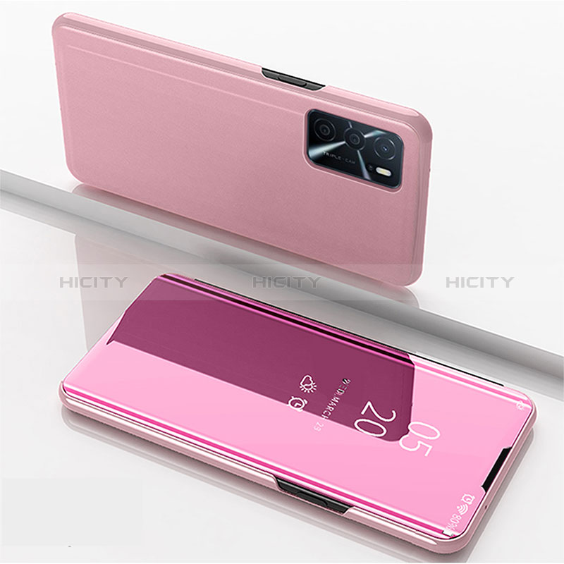 Coque Portefeuille Livre Cuir Miroir Housse Etui Clapet pour Oppo A16 Or Rose Plus