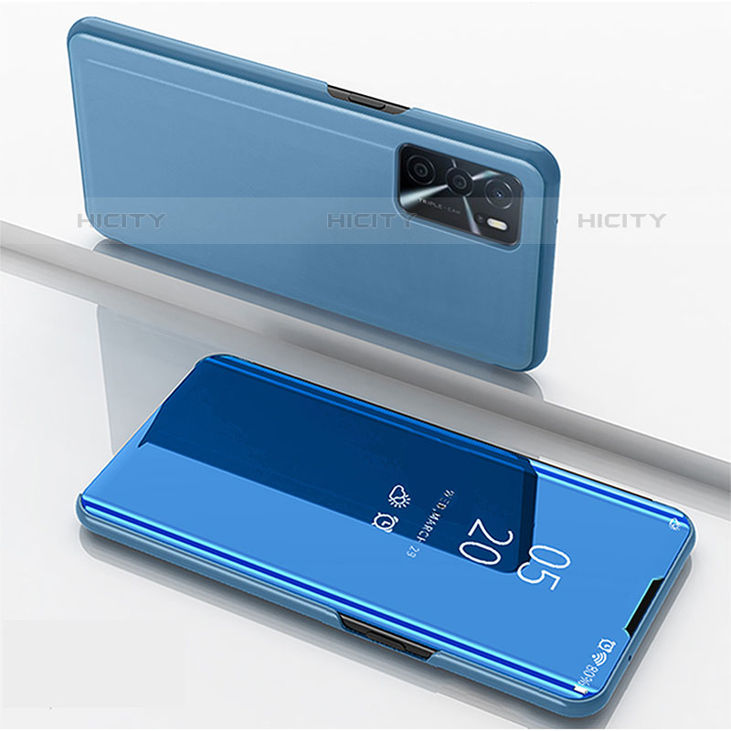 Coque Portefeuille Livre Cuir Miroir Housse Etui Clapet pour Oppo A16s Bleu Plus