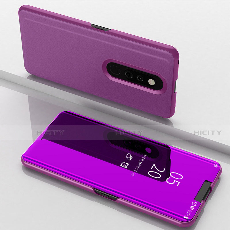 Coque Portefeuille Livre Cuir Miroir Housse Etui Clapet pour Oppo A9 Violet Plus